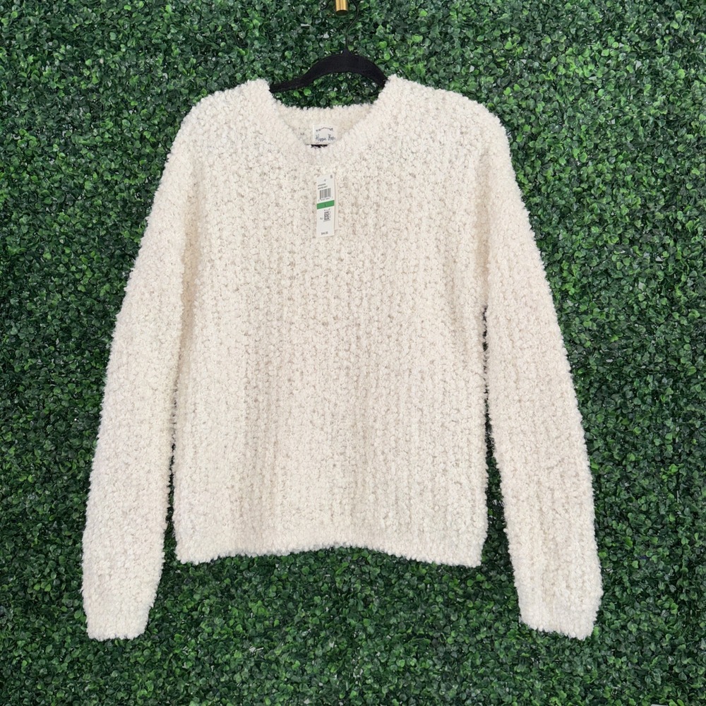 Hippie Rose Plush Crewneck Pullover Sweater White Size L